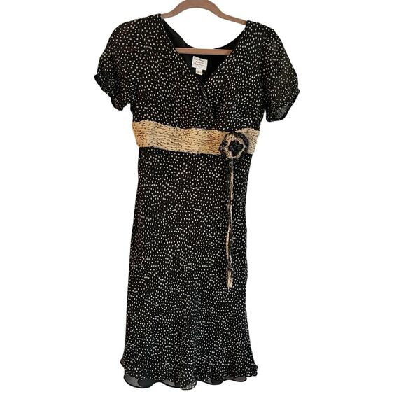 Suzi Chin 100% Silk Short Dress Short Sleeve Brown Y2K Pattern Size 6 Side Zip - Picture 1 of 6